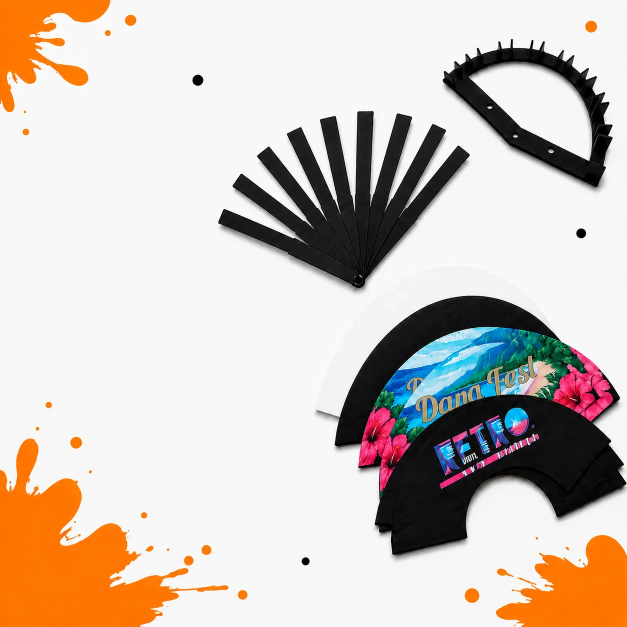 Insumos para armar abanicos: varillas, separador y telas sublimadas listas — insumos para fabricar abanicos personalizados — fantastic plastik.